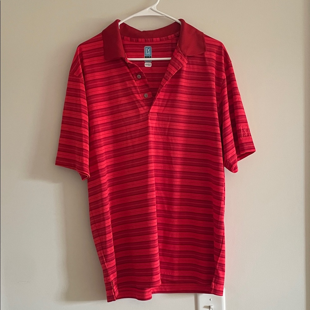 PGA Tour Red Striped Polo